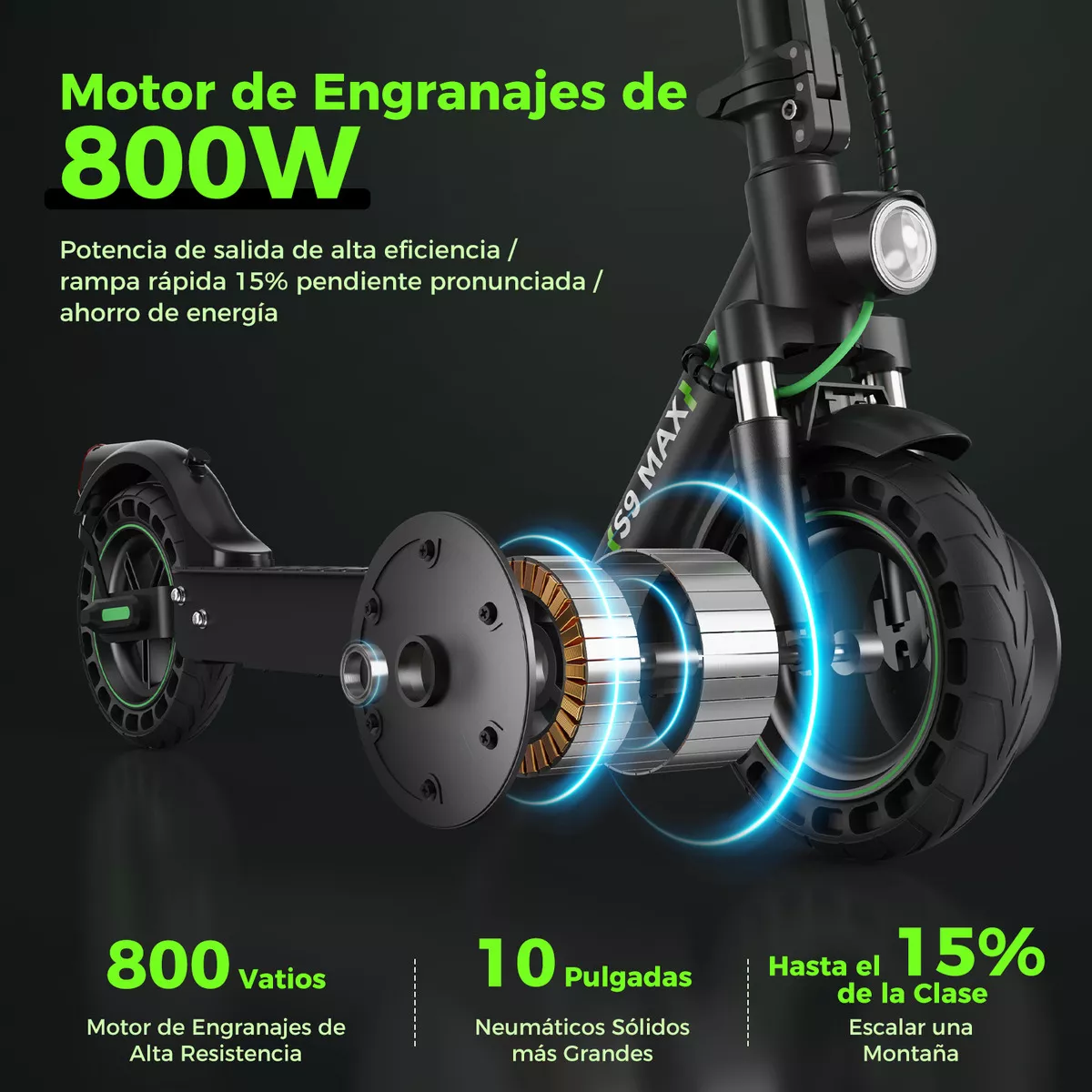 Scooter eléctrico iscooter S9PRO 800W 30 Km/h 7.8 Ah plegable con led negro