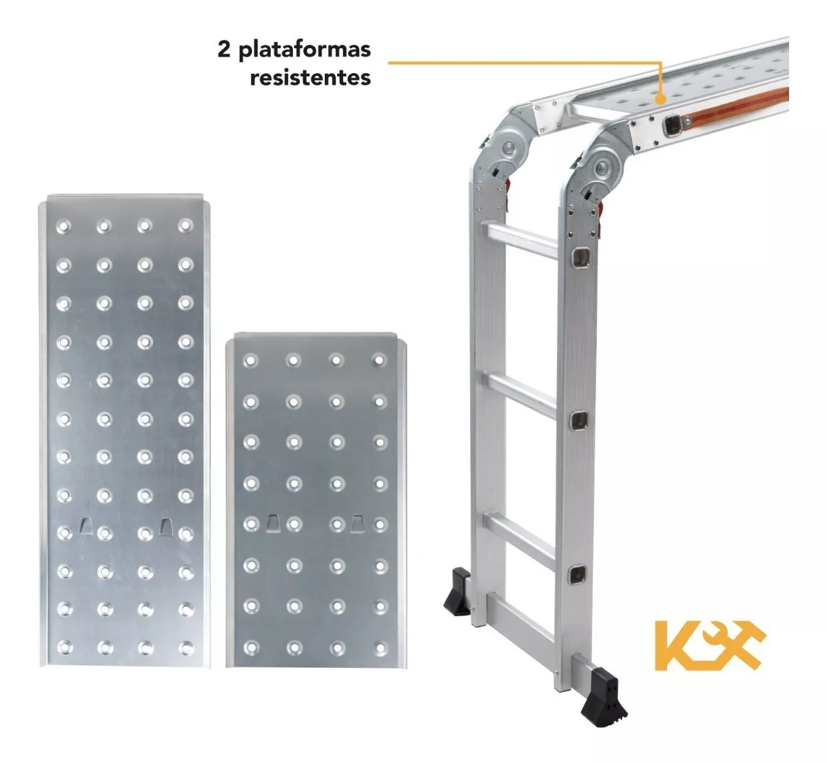 Escalera De Aluminio Multiposiciones Plegable KMEM35 Kingsman De 3.5 Metros Con 12 Peldaños Y Charolas Tipo Tijera Andamio Para 150 kg