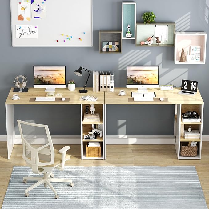 FurnitureR Escritorio para Computadora de Oficina con Almacenamiento Escritorio de Trabajo y Estudio con 5 Estantes Mesa Portátil para Estudiantes Escritorio de Escritura Moderno Haya y Blanco