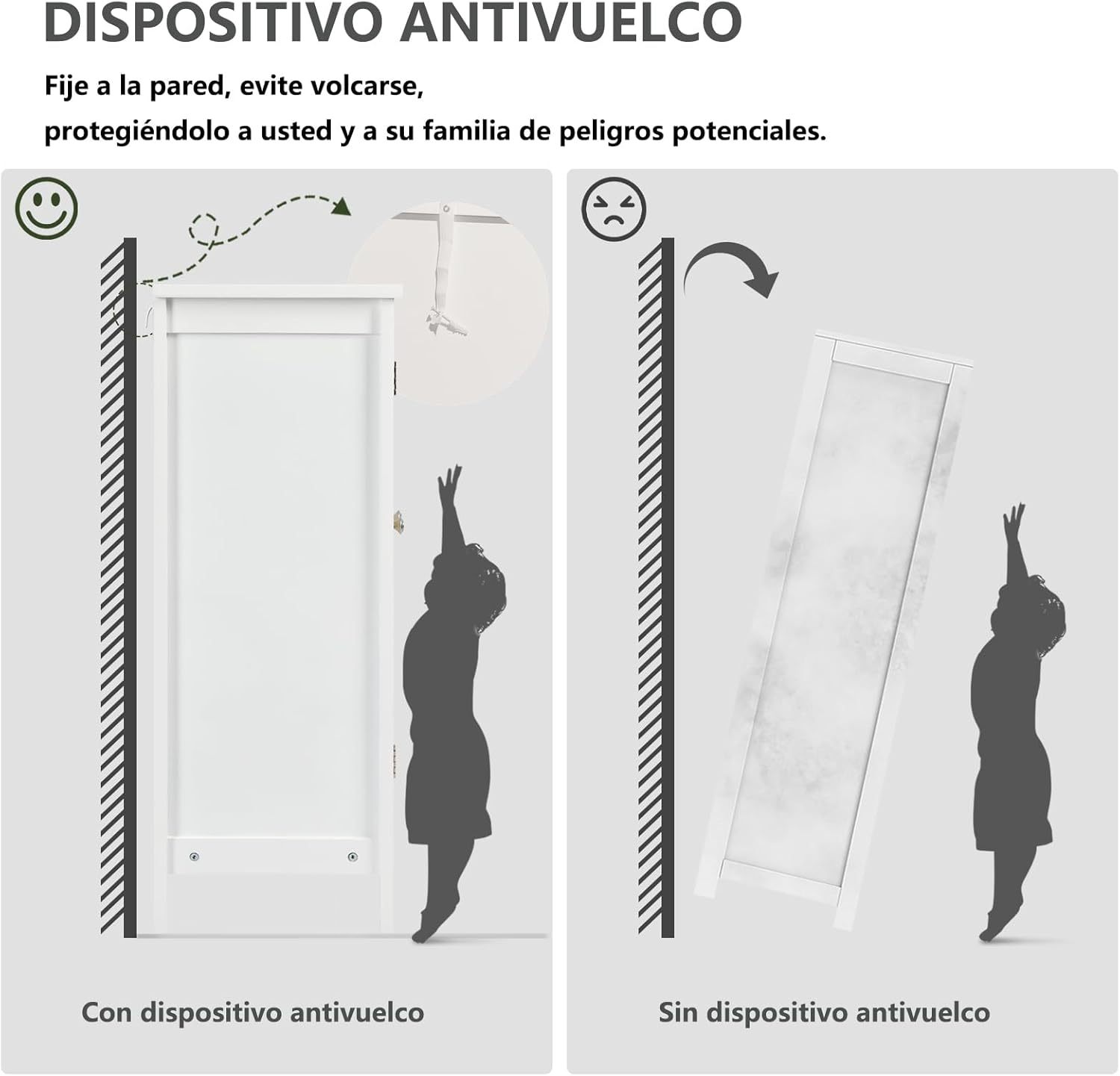 Gabinete de Almacenamiento para Piso de Baño con Puerta Doble, Estante Ajustable, para Baño, Sala de Estar, Cocina, Estilo Nórdico Escandinavo, Fácil Montaje