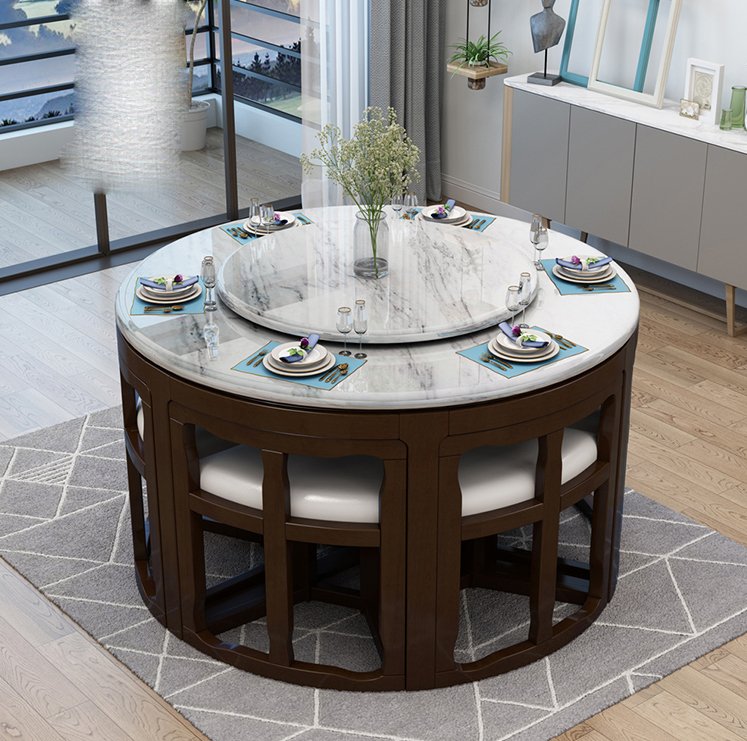 Combinación de mesa de comedor y silla de mármol, mesa de comedor de madera maciza creativa minimalista moderna para el hogar para 6 personas