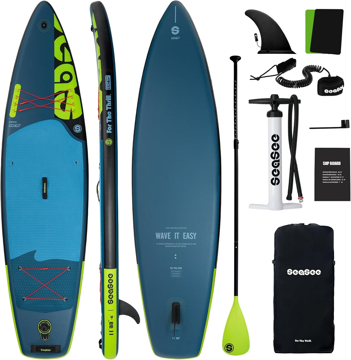 SEASEESUP Tablas de Remo inflables con Accesorios Sup, Tabla de Remo de 12 pies, Duradera, Ligera, diseño Estable de 33 Pulgadas de Ancho para Adultos con sobrepeso