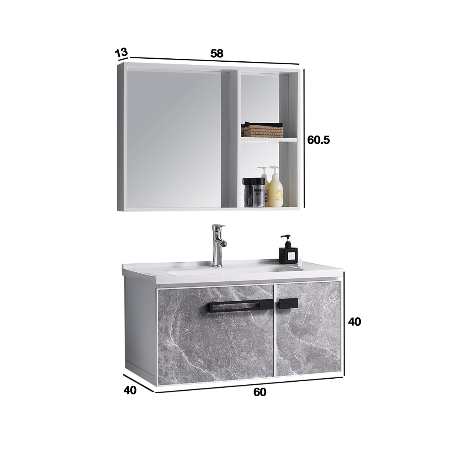 Vanitorio Lavamanos Con Griferia Y Mueble Espejo Blanco 60 cm T-1060