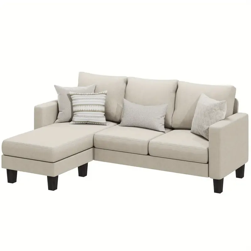 Sofá seccional convertible, sofá de 3 plazas en forma de L con tela de lino, otomana móvil Sofá pequeño para apartamentos pequeños, sala de estar y oficina (gris oscuro)