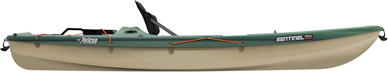 Pelican Sit-on-Top Kayak - Sentinel 100X - 9.5 Feet - Lightweight One Person Kayak (Fade Black Green/Light Khaki, Angler/Fishing)