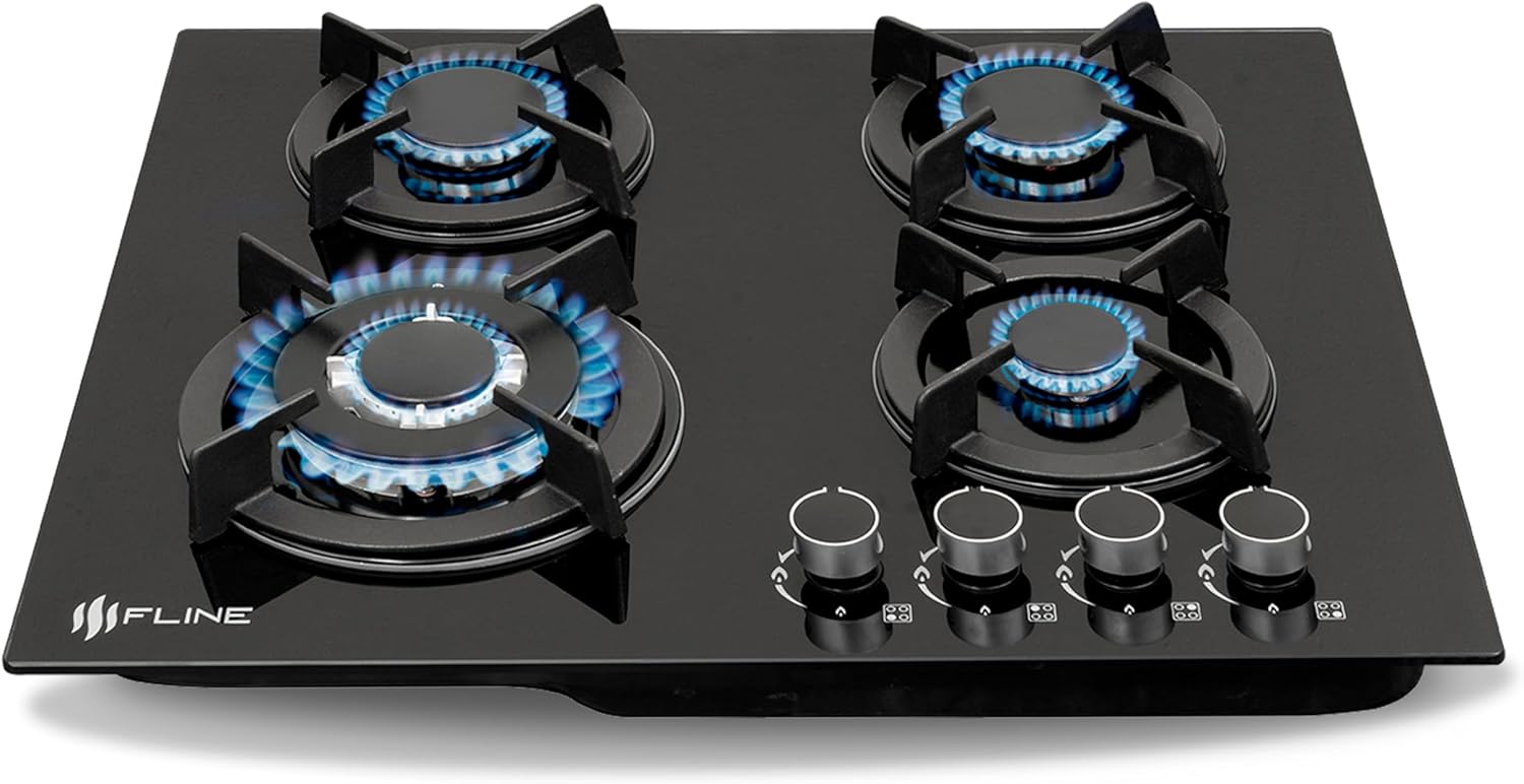 Parrilla De Gas Empotrable 4 Quemadores | Acero Inoxidable | Gas LP Y Gas Natural | Encendido Electrónico | Estufa De Mesa | Parrilla De Inducción | Fácil Limpieza