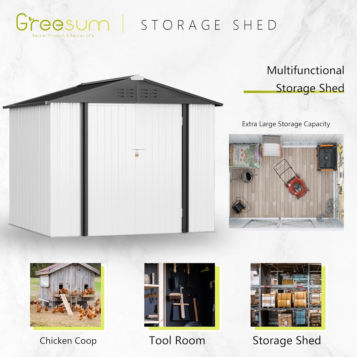 Greesum - Cobertizo de almacenamiento de metal para exteriores, 5 pies x 3 pies, herramienta de acero para cobertizo de almacenamiento con puerta y cerradura, para patio trasero, jardín, patio, césped (5 x 3 pulgadas), color café