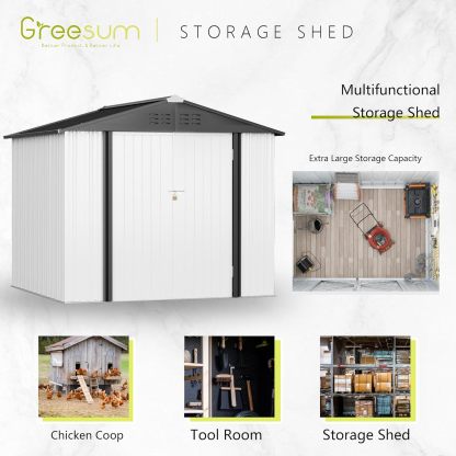 Greesum - Cobertizo de almacenamiento de metal para exteriores, 5 pies x 3 pies, herramienta de acero para cobertizo de almacenamiento con puerta y cerradura, para patio trasero, jardín, patio, césped (5 x 3 pulgadas), color café
