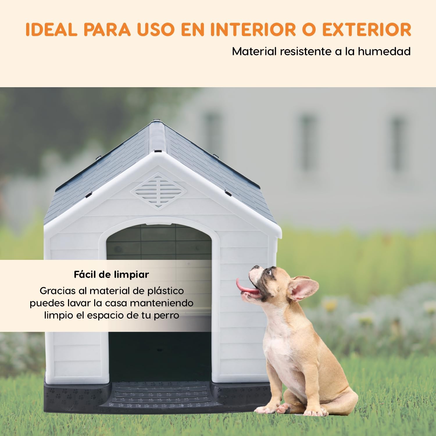 POLI PETS Casa de plástico para Perros, casa Duradera para Perros pequeños, medianos y Grandes, con Suelo Elevado y Rejillas de ventilación, ventila, fácil de Limpiar y Montar Dog Kennel