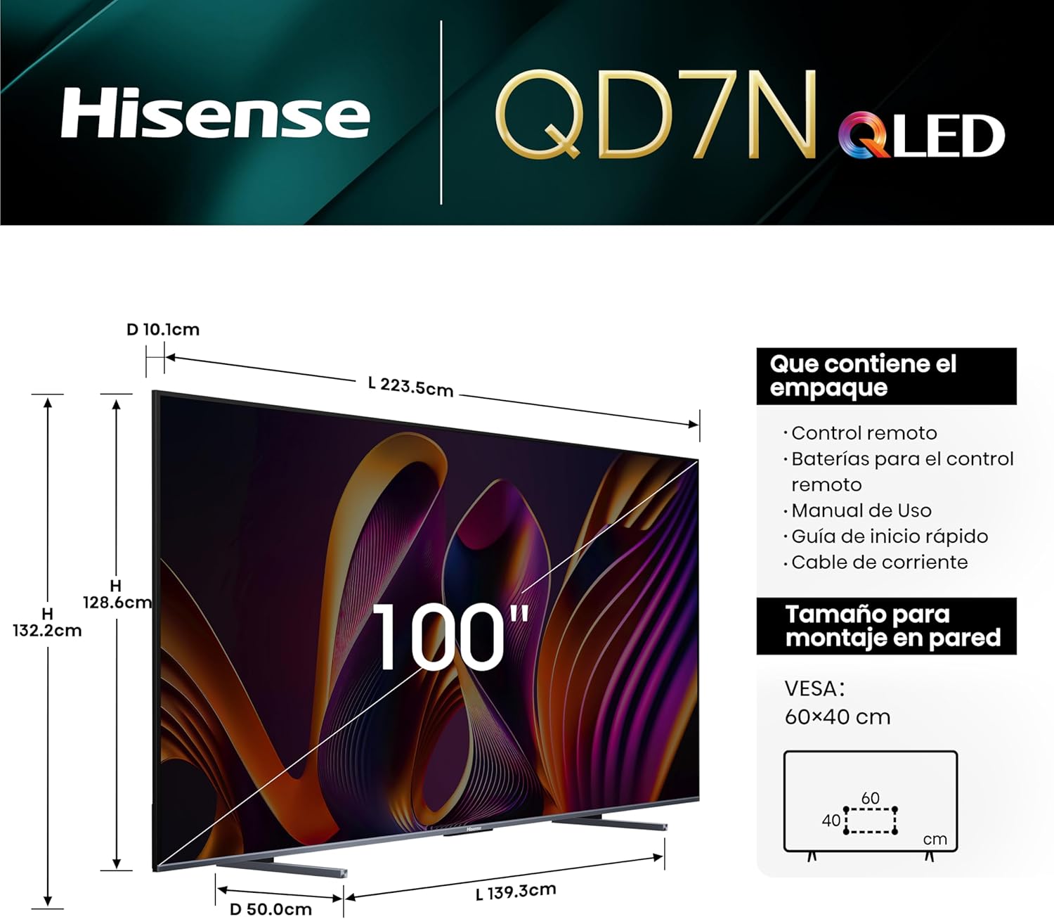 Hisense Pantalla QLED de 43" 43QD6N Google TV Works with Alexa 2024
