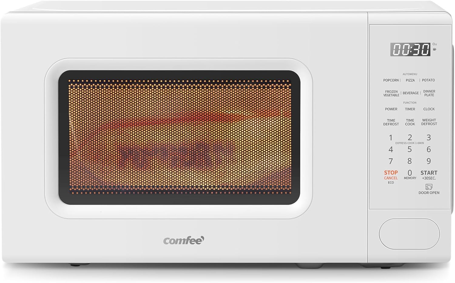 COMFEE CMO-C20M1WB - Horno de microondas para encimera, microondas pequeño de 0.7 pies cúbicos con 11 niveles de potencia, función de restablecimiento de la placa giratoria, cocción rápida,