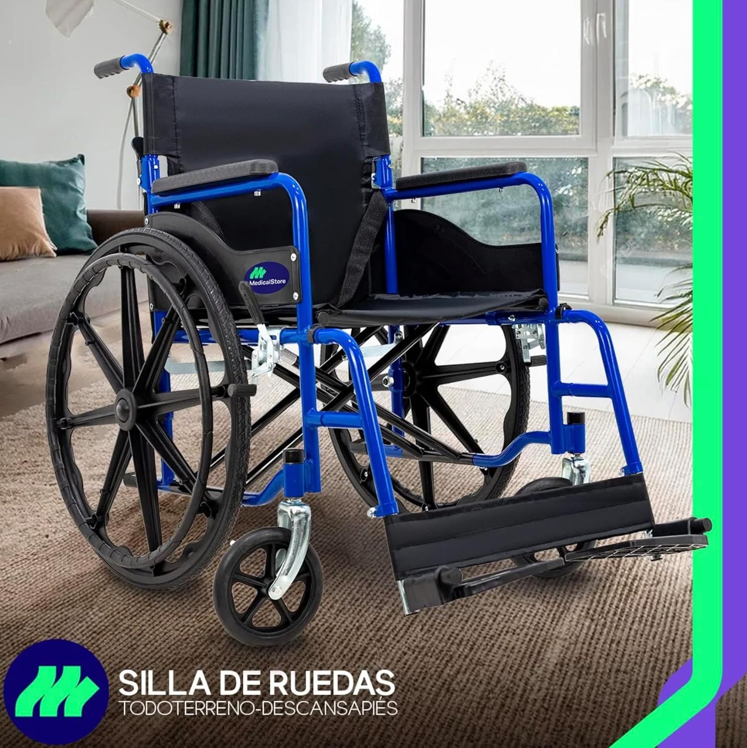 MEDICAL STORE Silla De Ruedas Ligera Adulto Mayor Todo Terreno Traslado Plegable Compacta Con Freno De Mano Rehabilitación Con Descansa Pies Abatible
