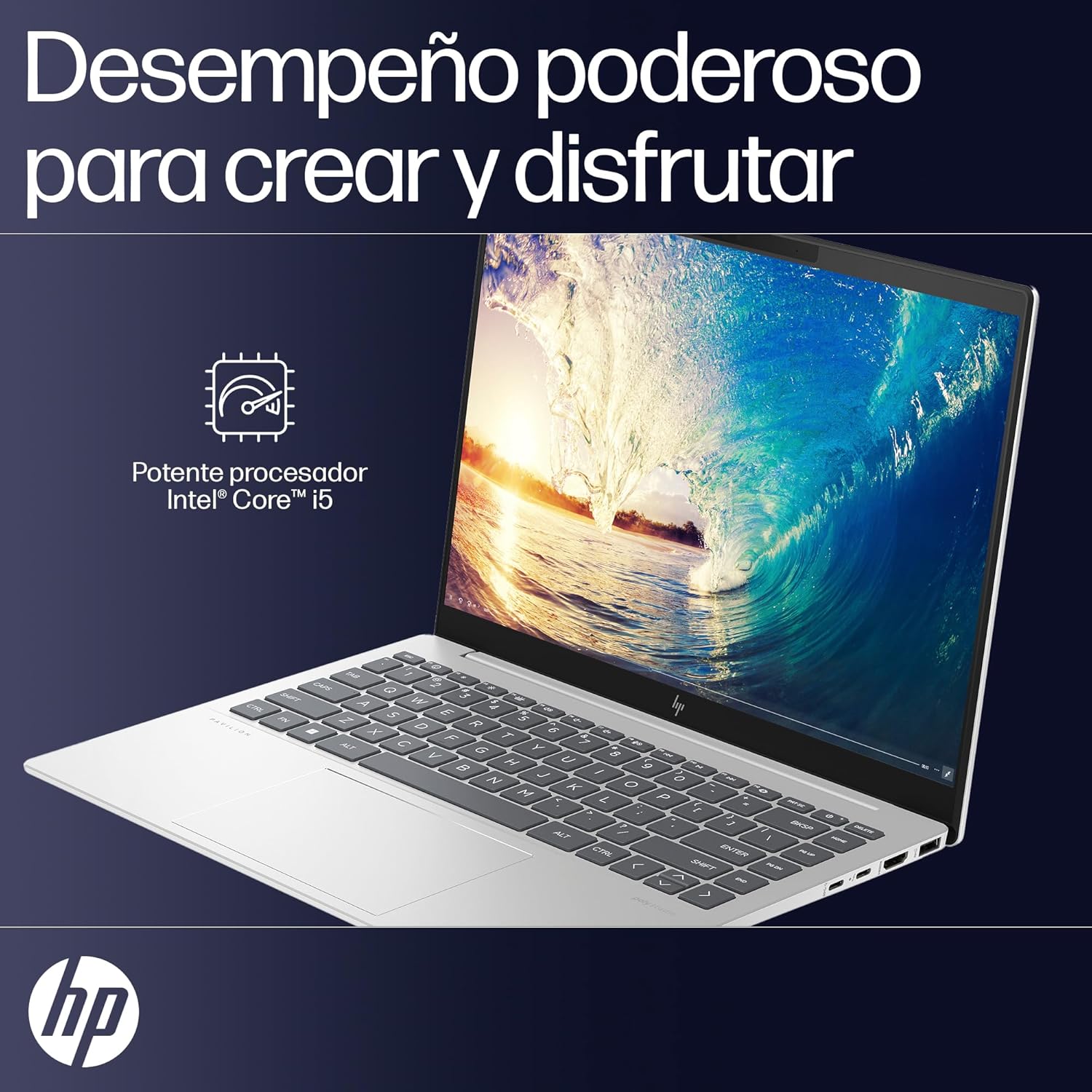 HP Laptop Pavilion Plus 14-ew0001la, Intel Core i5, 16 GB RAM, 512 GB SSD, Pantalla WUXGA (1920x1200), 14", Windows 11 Home, Teclado en Español, Garantía México, Plata Natural