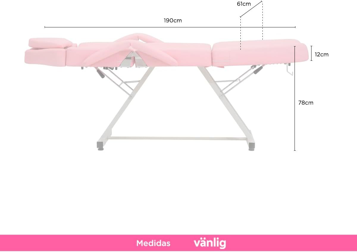 VANLIG Silla Camilla de Masaje y Estética | Reclinable y Ajustable | Incluye Banco con Ruedas | Soporta hasta 180 kg | Ideal para SPA, Faciales, Tatuajes y Belleza | Color Rosa