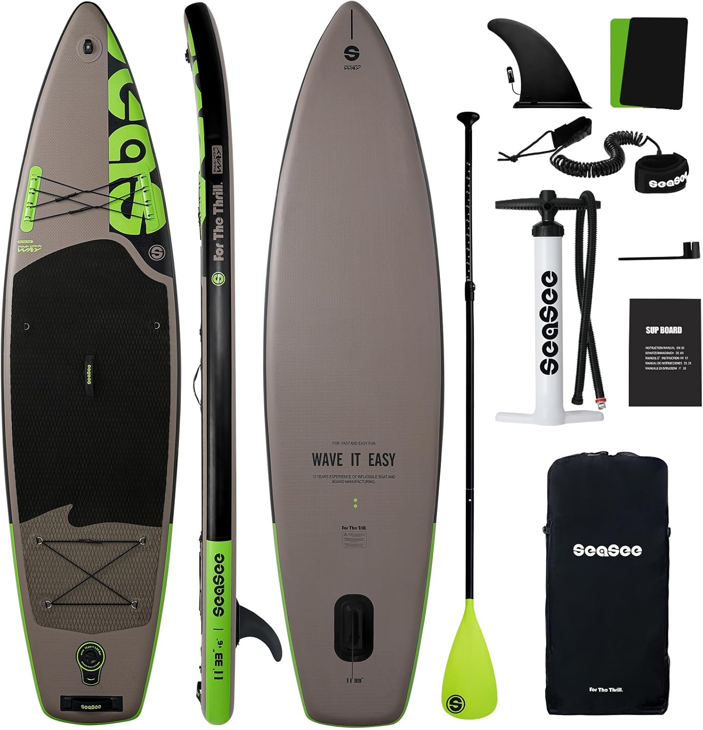 SEASEESUP Tablas de Remo inflables con Accesorios Sup, Tabla de Remo de 12 pies, Duradera, Ligera, diseño Estable de 33 Pulgadas de Ancho para Adultos con sobrepeso
