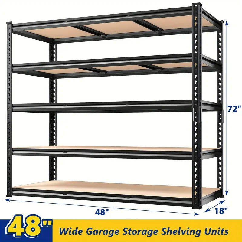 Estantería de garaje de 48.2" de ancho, estantes de almacenamiento de carga pesada de 2600 libras, estantes de metal de 72" de alto para unidades de estantería y almacenamiento, estantes de garaje ajustables para despensa,