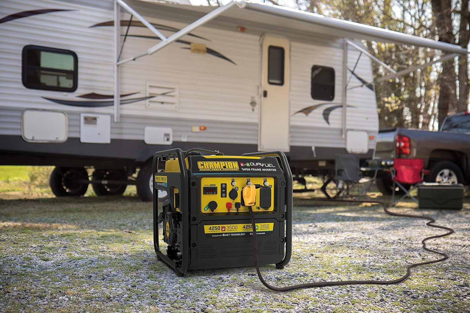 Champion Power Equipment 4250 W Dual Fuel RV Ready Portable Open Frame Inverter Generador con tecnología silenciosa