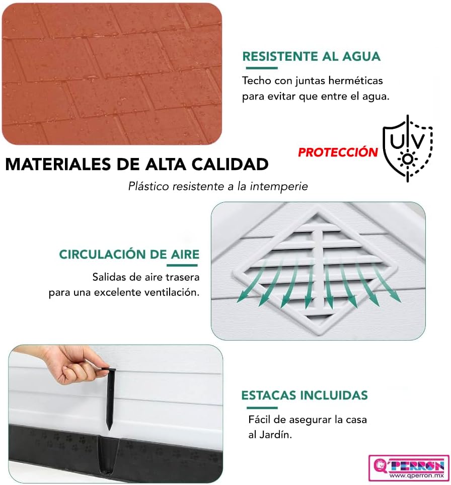 Q PERRON Casa para Perro Mediano con Puerta Metálica | para Exterior - Resistente al Agua | Térmica con Ventilación | Piso Elevado | 88 X 79 X 82 cm.