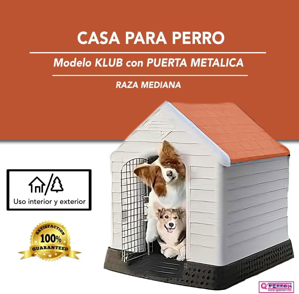 Q PERRON Casa para Perro Mediano con Puerta Metálica | para Exterior - Resistente al Agua | Térmica con Ventilación | Piso Elevado | 88 X 79 X 82 cm.