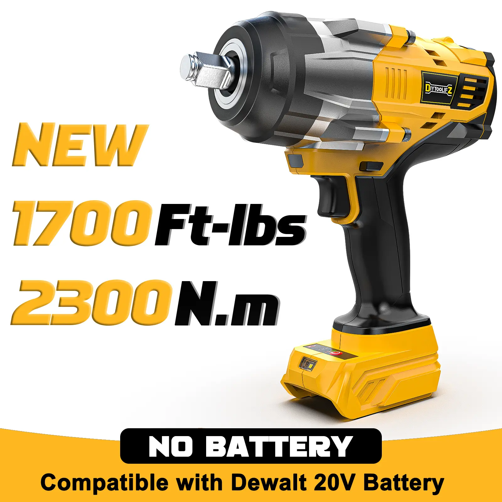 Llave de impacto inalámbrica de 1700 ft-lbs (2300 N·m) y 1/2", compatible con baterías Milwaukee de 18 V; pistola de impacto sin escobillas con 4 modos y luz LED, ideal para automóviles y camiones.