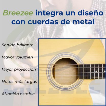 BREEZEE Guitarra Electroacústica de 41 Pulgadas con Cuerdas de Metal, Ecualizador de 4 Bandas, Incluye Funda, Afinador, Cuerdas Extra, Cable Auxiliar y Más, Guitarra Para Expertos Y Principiantes