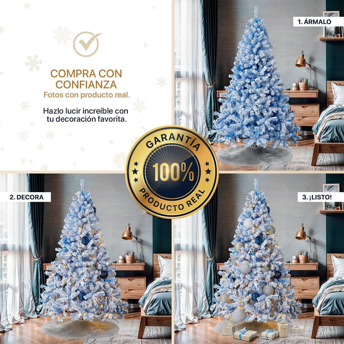 ESQUIMAL Árbol de Navidad Frondoso con Ramas Escarchadas, Pino Navideño (Rosa Nevado, 2.2 m)