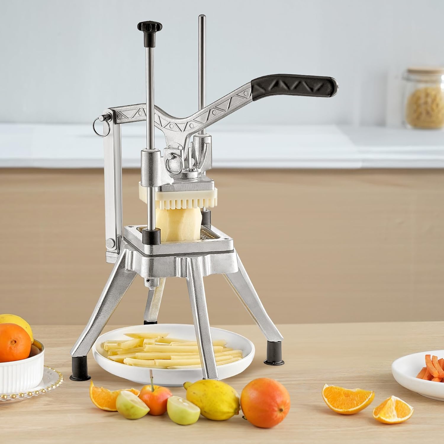 VEVOR - Picador comercial de verduras con 4 cuchillas de repuesto, cortador de patatas francesas de acero inoxidable y cortador de frutas para restaurantes y cocina casera