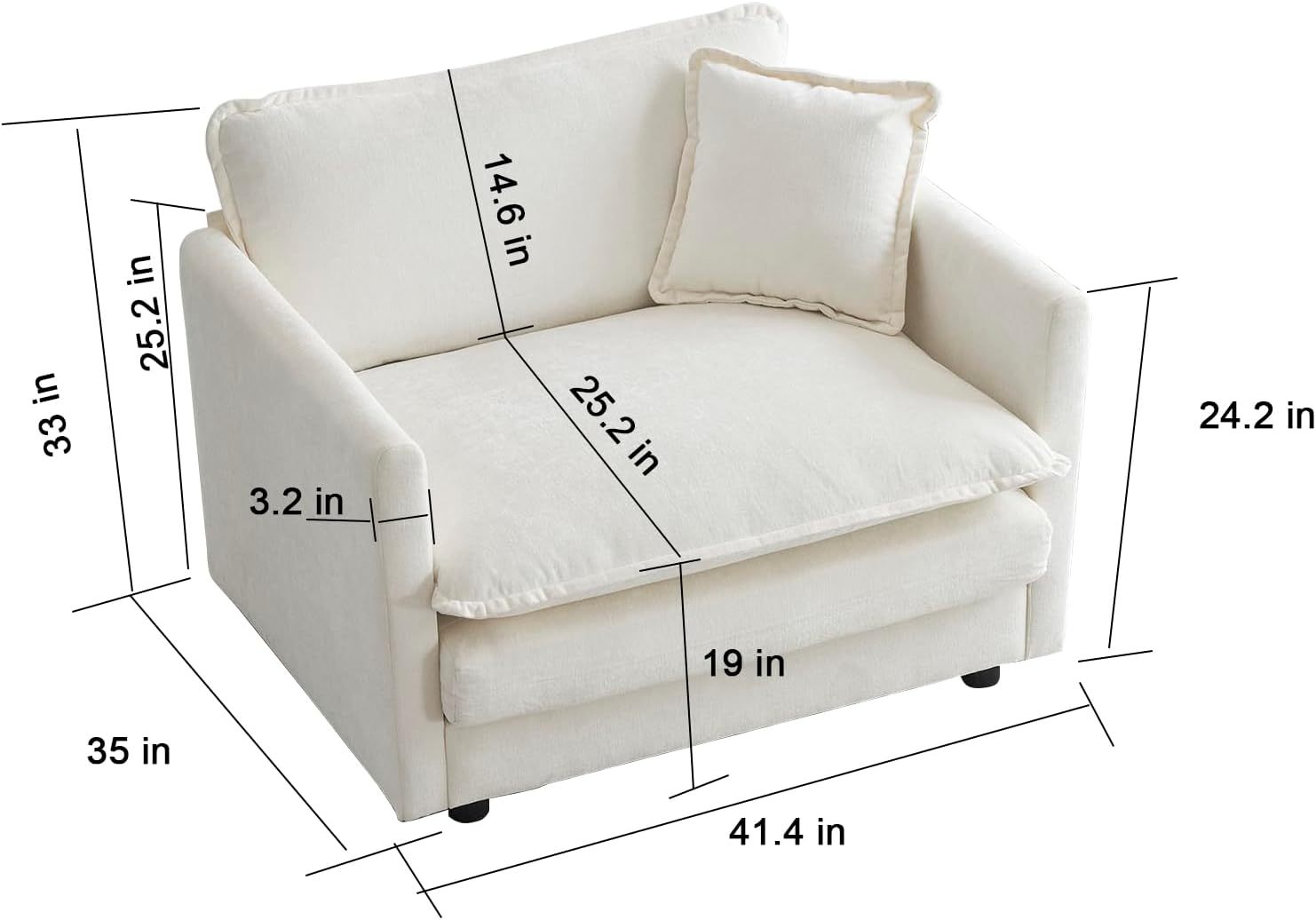 Neylory - Sofá de dos plazas con 2 almohadas para sala de estar, recámara, departamento, 2 plazas de felpilla para asiento profundo