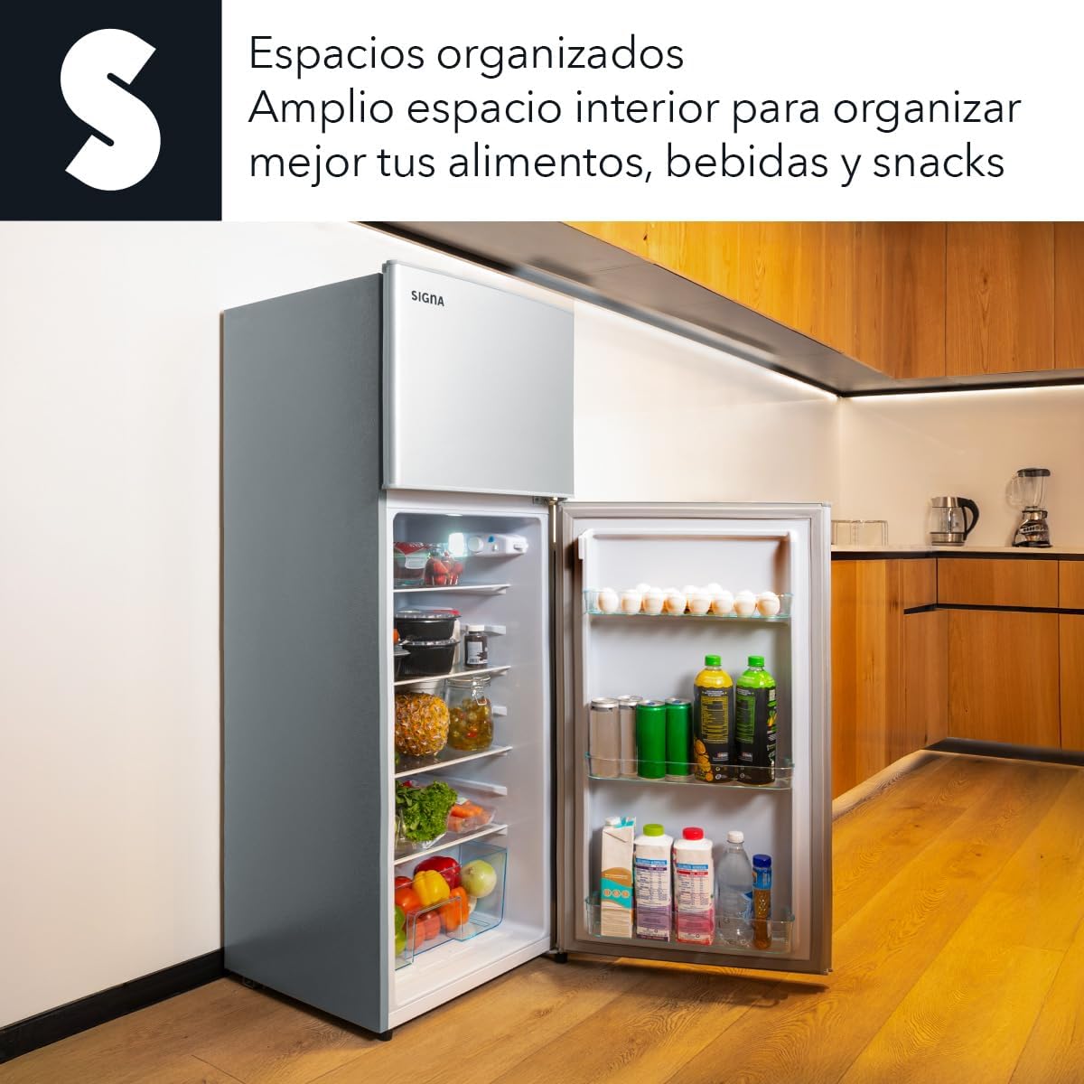 SIGNA Refrigerador 210L (7.4 pies cubicos) Frigobar Compacto Silver Refrigerador Con congelador de Acero Inoxidable Ideal Para Espacios Pequeños Frigobar Multifuncional (Plateado)