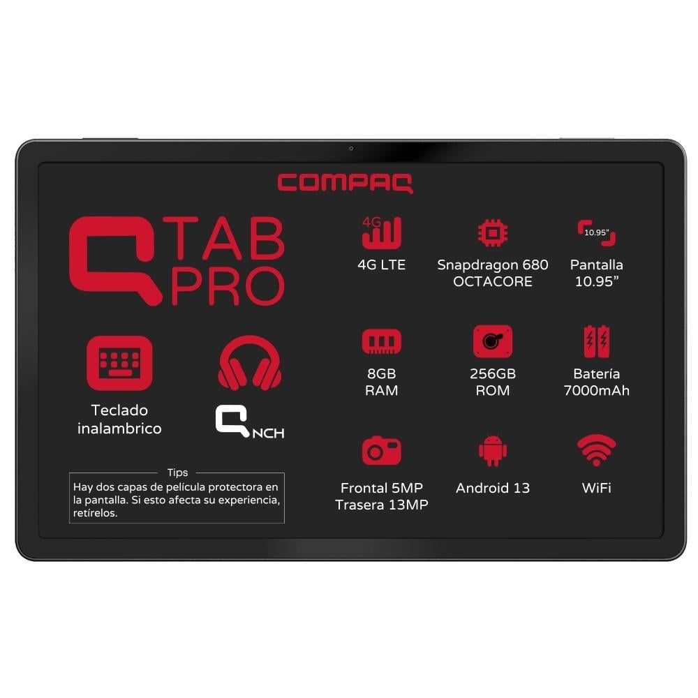 Tableta Compaq Qtab 8G RAM 256GB ROM con Pen Stylus + Teclado Pogo PIN y headphone BT
