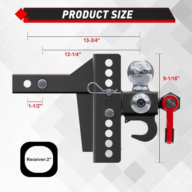 Enganche de remolque ajustable de alta resistencia con bola triple, bloqueo antirrobo, compatible 2", capacidad 10,000 lb