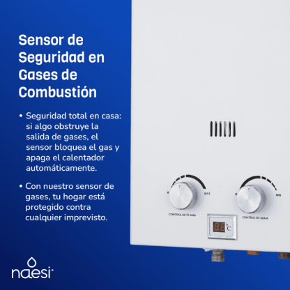 Calentador De Agua 12 Litros De Paso Naesi AN202 Dos Regaderas, Para Uso Exclusivo Gas LP