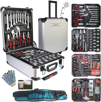 Arcwares Juego de herramientas de aluminio de 799 piezas, color plateado, juego de herramientas de mano para el hogar, con cinturón de herramientas, regalo en el día del padre (negro)