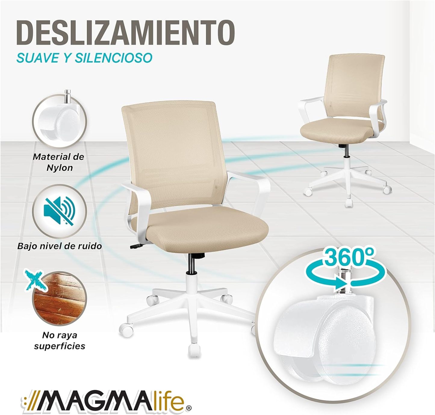MAGMALIFE Silla Ergonómica de Escritorio con Respaldo de Malla Transpirable, Moderna y Elegante, Silla Giratoria con Soporte Lumbar y Cómodos Descansabrazos (Azul Cerúleo)