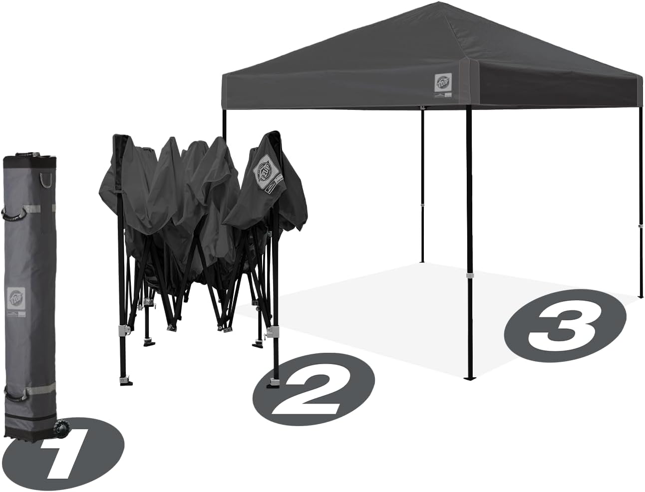 E-Z UP Ambassador Instant Shelter Toldo, 10 x 10 pies, Bolsa de Rodillo y Juego de 4 Puntas de Acero, Gris