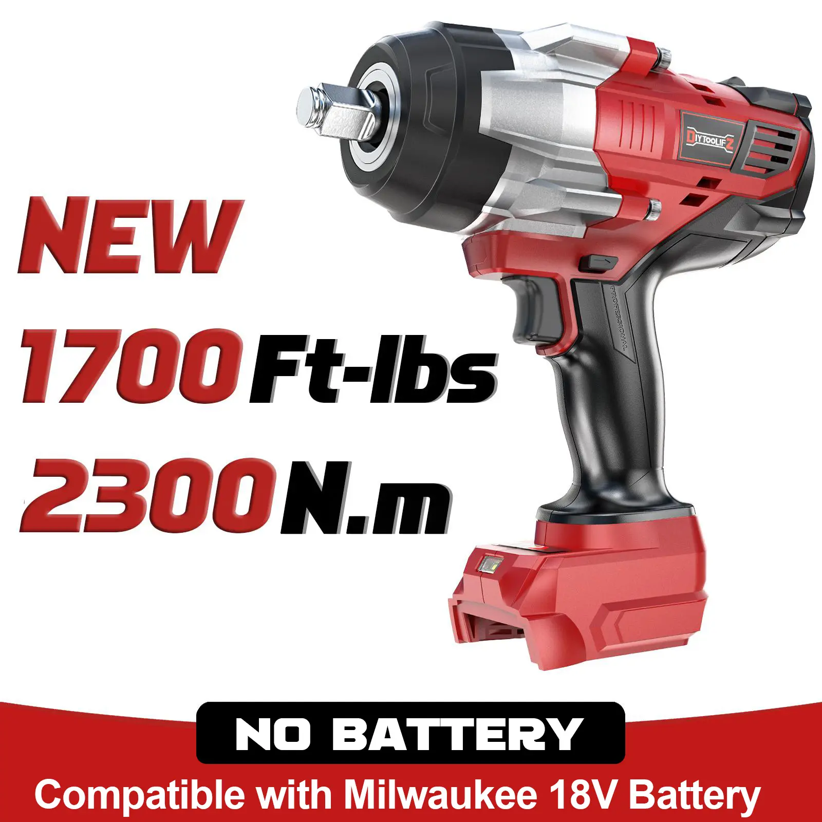 Llave de impacto inalámbrica de 1700 ft-lbs (2300 N·m) y 1/2", compatible con baterías Milwaukee de 18 V; pistola de impacto sin escobillas con 4 modos y luz LED, ideal para automóviles y camiones.