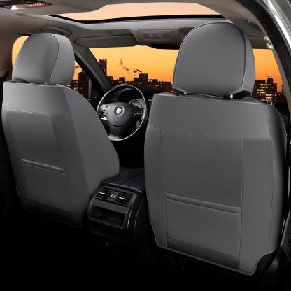 FLORICH - Juego completo de fundas de asiento de piel, fundas universales para 5 asientos, protector de asiento de coche, cojín de piel para asiento de coche, fundas de asiento de automóvil marrones,