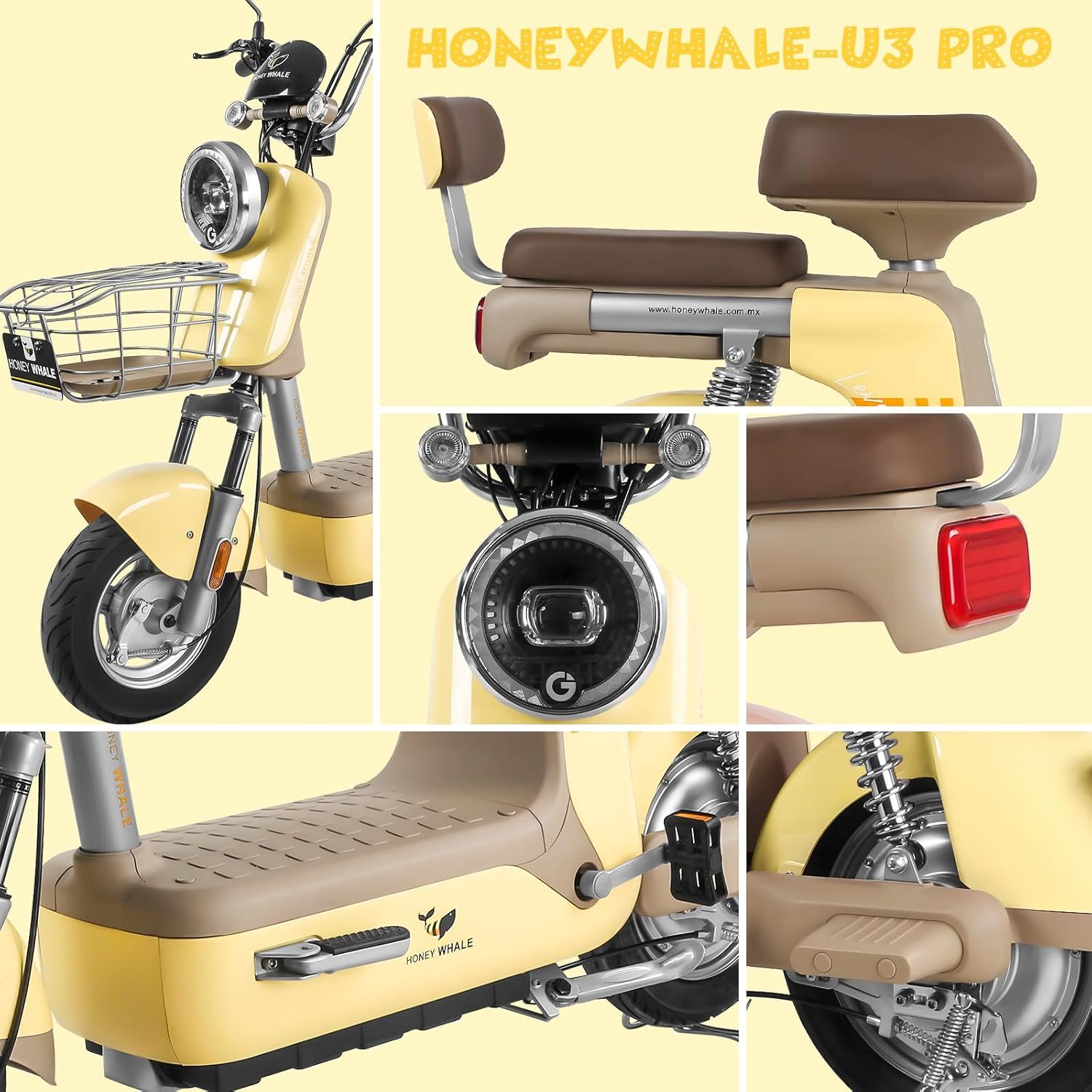 HONEYWHALE U3 PRO Bicicleta Electrica para Adultos, Moto Electrica con Alarma, Potencia Motor 650W-Max, Velocidad 31KM/H-Max, Autonomia 60KM, Bateria 20AH de Gran Capacidad