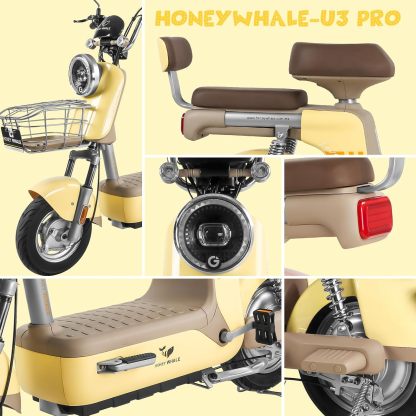 HONEYWHALE U3 PRO Bicicleta Electrica para Adultos, Moto Electrica con Alarma, Potencia Motor 650W-Max, Velocidad 31KM/H-Max, Autonomia 60KM, Bateria 20AH de Gran Capacidad