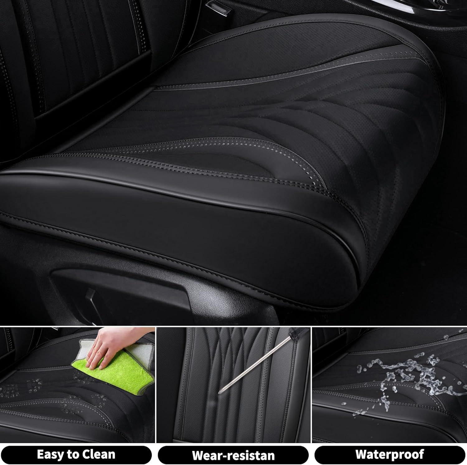 FLORICH - Juego completo de fundas de asiento de piel, fundas universales para 5 asientos, protector de asiento de coche, cojín de piel para asiento de coche, fundas de asiento de automóvil marrones,