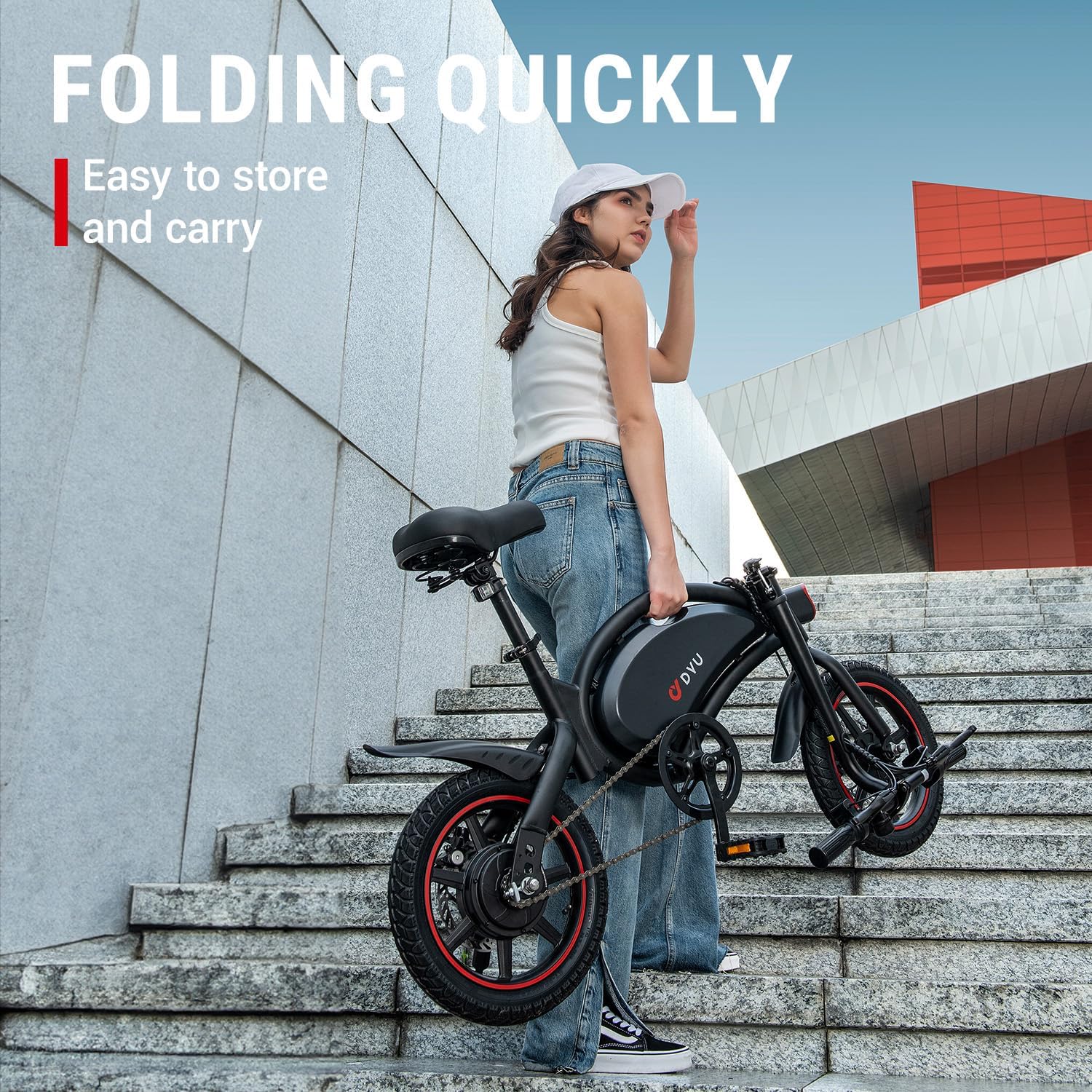 DYU - Bicicleta eléctrica para adultos y adolescentes, bicicleta eléctrica plegable de 14 pulgadas, bicicleta eléctrica de ciudad de cercanías con motor de 250 W y batería de iones de litio de 36 V 10