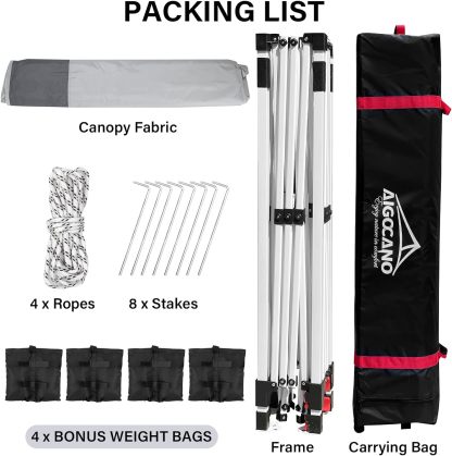AIGOCANO Tienda de campaña para exteriores, toldo desplegable de 10 x 10 pulgadas, tiendas de campaña instantáneas para fiestas con bolsa enrollable, 4 bolsas de arena, toldos portátiles fáciles de subir (gris)