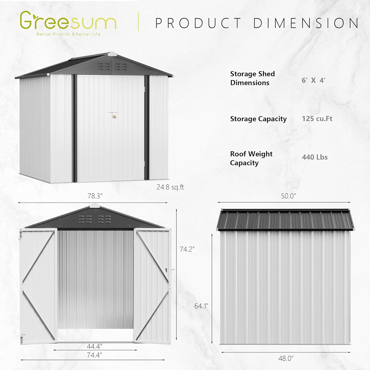 Greesum - Cobertizo de almacenamiento de metal para exteriores, 5 pies x 3 pies, herramienta de acero para cobertizo de almacenamiento con puerta y cerradura, para patio trasero, jardín, patio, césped (5 x 3 pulgadas), color café