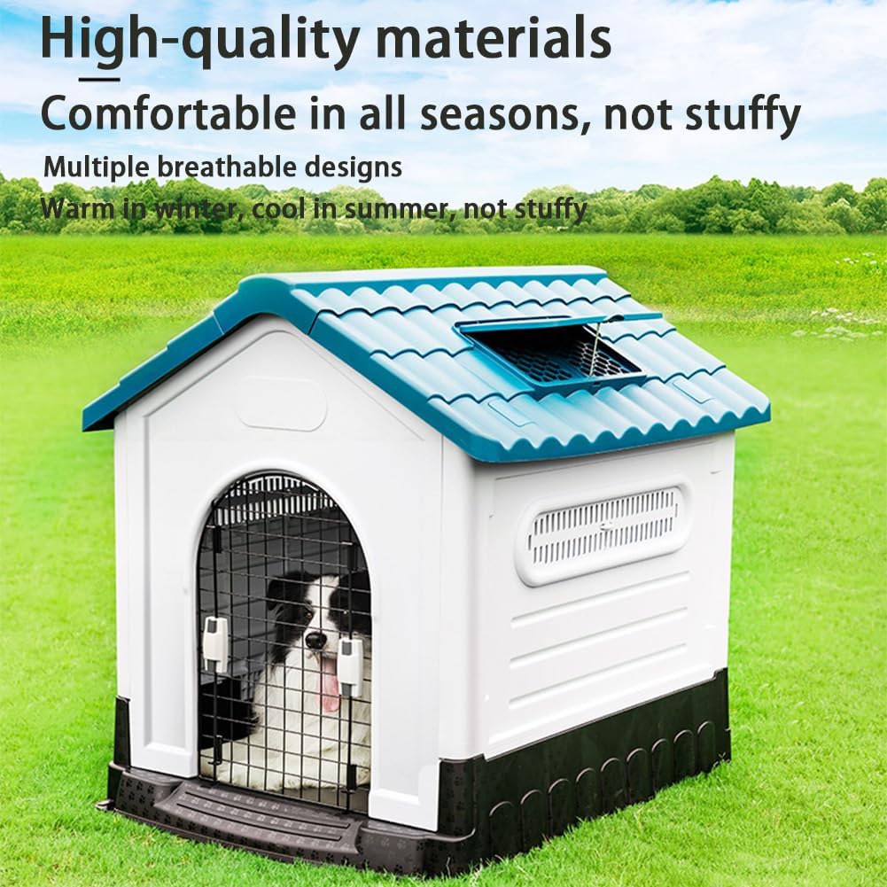 JIUSILIFE Casa Grande para Perros, Casa para Perros Tanto para Interior como para Exterior, con Techo Solar Ajustable Y Base Elevada, Fácil Montar, con Aseo, Casa Plegable Impermeable,Gray,M