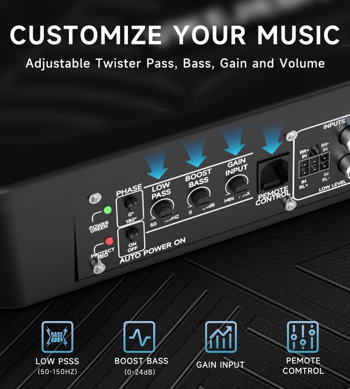Subwoofer VIKEJIEBIV de 1200 W, paquete de subwoofer y amplificador delgado para debajo del asiento del coche con luz ambiental, control individual para paso bajo/ganancia/refuerzo de graves, sonido estéreo potente, graves profundos, accesorio perfecto pa