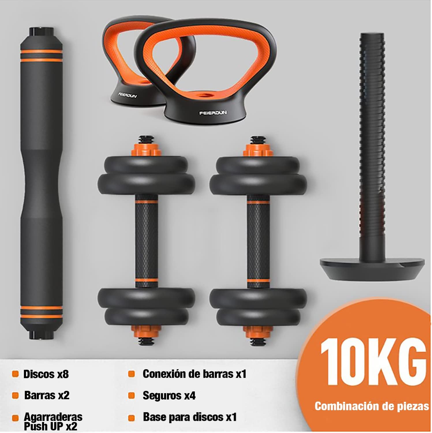 Kit de Mancuernas Brandtrendy 6 en 1 Ajustable – Pesas Rusas, Barra y Discos para Entrenamiento en Casa y Gimnasio – Diseño Compacto y Seguro, Ideal para Rutinas Completa de Fuerza y Resistencia