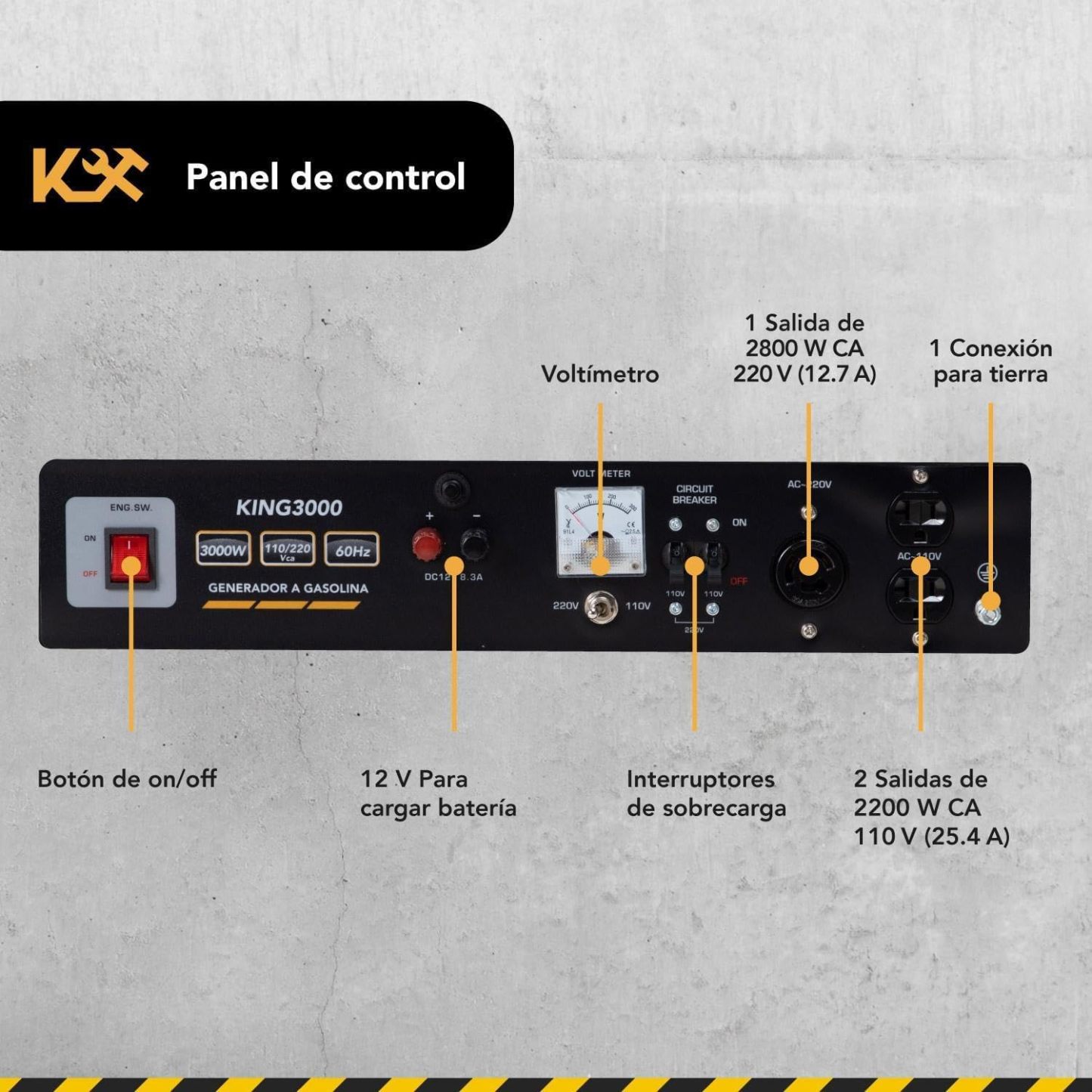 KINGSMAN | Generador Portátil de Energía a Gasolina 3000W - Motor 1 Cilindro 4 Tiempos - Estación de Energía 110/220V - 60Hz - 15L Tanque de Combustible
