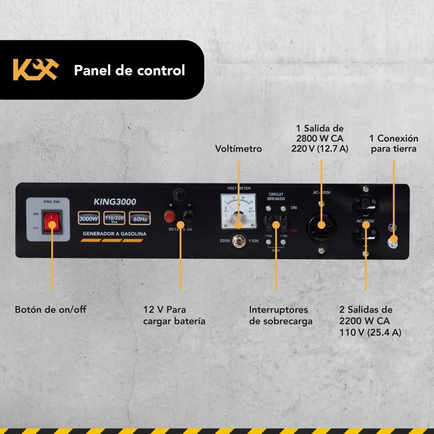 KINGSMAN | Generador Portátil de Energía a Gasolina 3000W - Motor 1 Cilindro 4 Tiempos - Estación de Energía 110/220V - 60Hz - 15L Tanque de Combustible