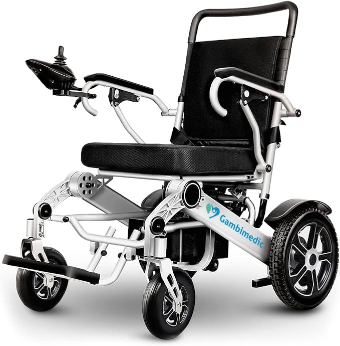 GAMBIMEDIC Silla De Ruedas Electrica Plegable Aluminio Todoterreno Ligera Portatil Facil Transporte Para Viaje Cuenta Con 4 Amortiguadores Facil Almacenaje Silla Motorizada Portatil