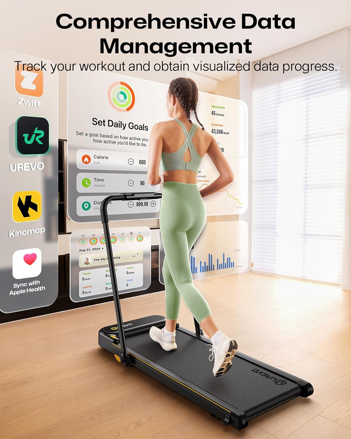 UREVO - Cinta de Correr Plegable 2 en 1 con Control Remoto, aplicación y visualización LED
